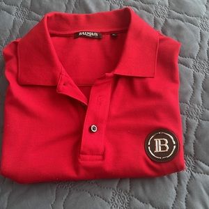 Balmain polo short-sleeved shirt, (Red and Black)